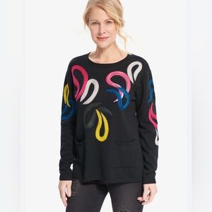 Joseph Ribkoff Embroidered Swirl Sweater 214937 - Black Multi Knit Top